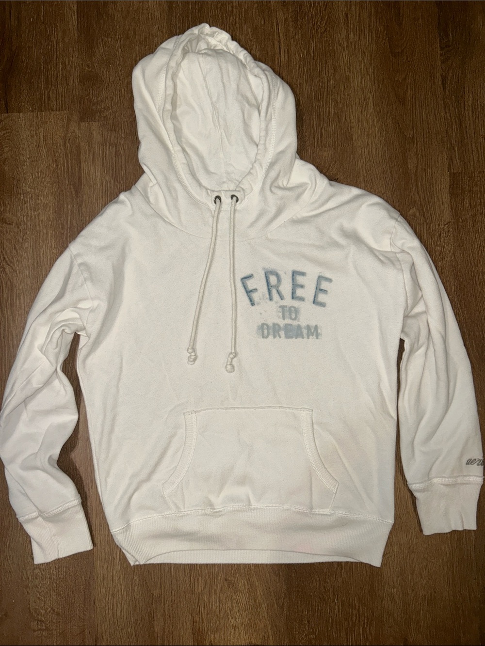 aerie White Hoodie with Faded Blue 'FREE TO DREAM' Logo